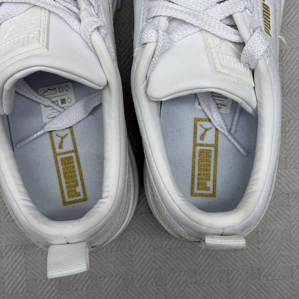 PUMA Luxe Mayze Shoes Womens Size 9.5 White Leather Platform‎ Sneakers 384209-01
